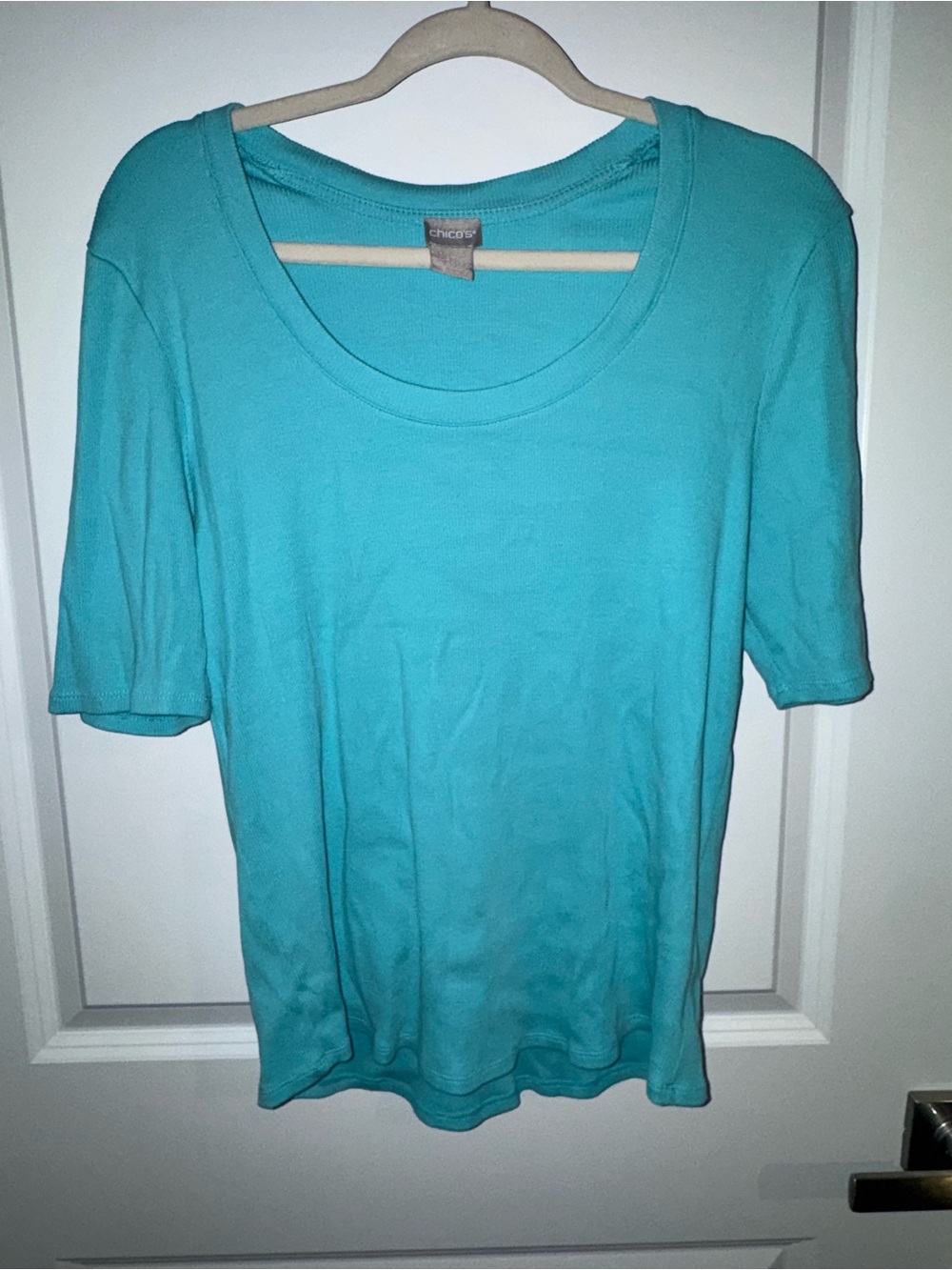 Chico's Turquoise Scoop Neck Short Sleeve Top
